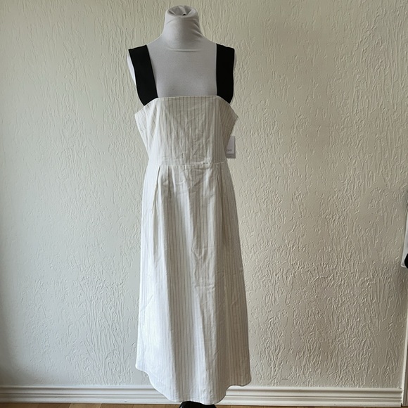 NWT LUXMII Gessato Linen Midi Dress Black Pinstripe - Picture 6 of 11